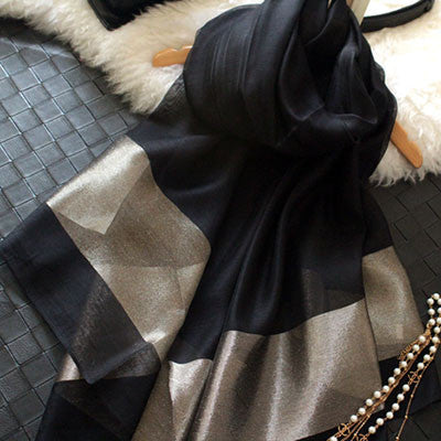 Black Stitching Gold Silk Scarves